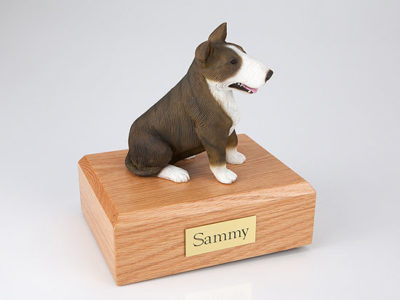 White Brown Bull Terrier Figurine Urn