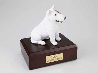 White Bull Terrier Sitting Dog Figurine Urn