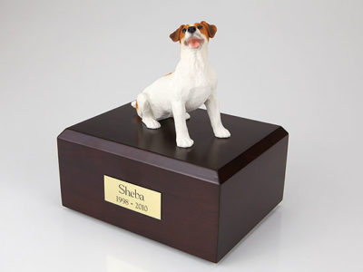 Brown White Jack Russell Terrier Dog Figurine Urn