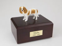 White Brown King Charles Spaniel Dog Figurine Urn