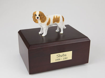 White Brown King Charles Spaniel Dog Figurine Urn