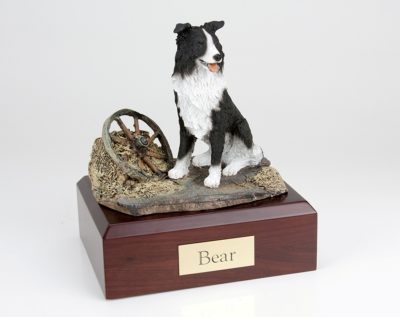 Border Collie Sitting Dog Figurine Urn