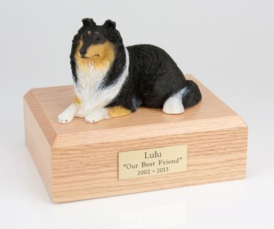 Tri Color Collie Dog Figurine Urn