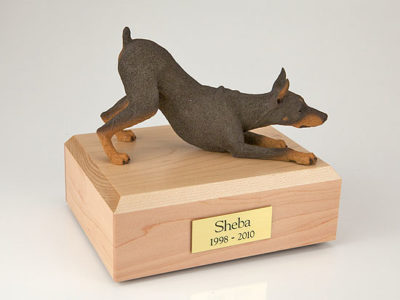 Red Doberman Playing Dog Figurine Urn