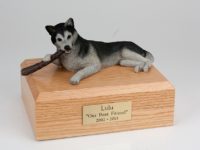 Black White Husky Dog Figurine Urn