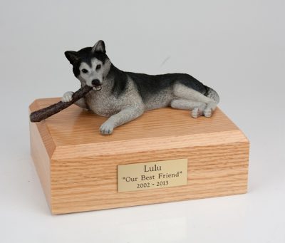 Black White Husky Dog Figurine Urn