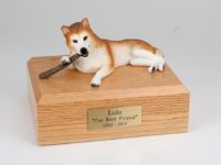 Red White Husky Dog Figurine Urn