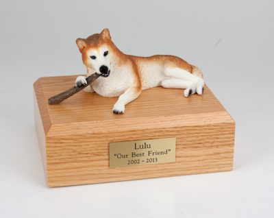 Red White Husky Dog Figurine Urn