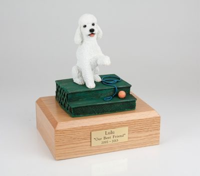 Poodle Dog Urn (White) Sport Cut)