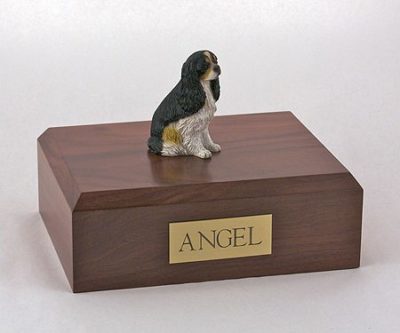 Tri Color Cavalier Dog Figurine Urn