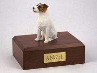 White Sitting Jack Russell Terrier Figurine Urn