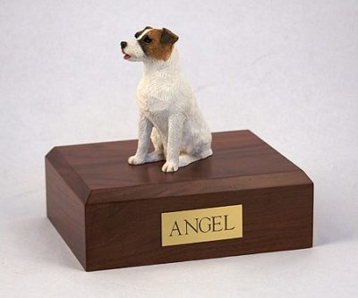 White Sitting Jack Russell Terrier Figurine Urn