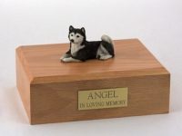 Black Husky Laying Dog Figurine Urn