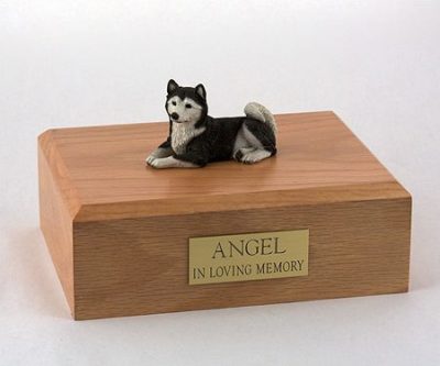 Black Husky Laying Dog Figurine Urn