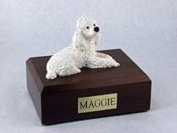 White Poodle Sitting Figurine Urn PetsToRemember.com