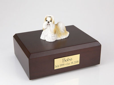 Gold White Shih Tzu Dog Figurine Urn PetsToRemember.com