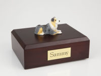 Laying Australian Shepherd Dog Figurine Urn