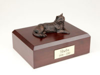 Bronze Tabby Cat Figurine Urn