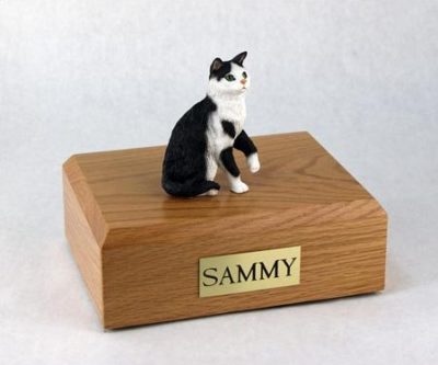 Black White Cat Figurine Urn