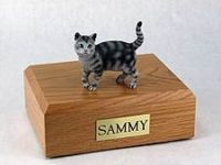 Silver Short Hair Cat Figurine Urn