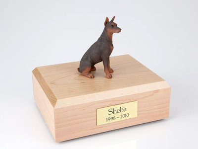 Red Doberman Dog Figurine Urn