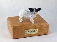 Black White Papillon Dog Figurine Urn