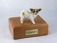 Brown White Papillon Dog Figurine Urn