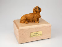 Brown Long-Haired Dachshund Dog Figurine Urn